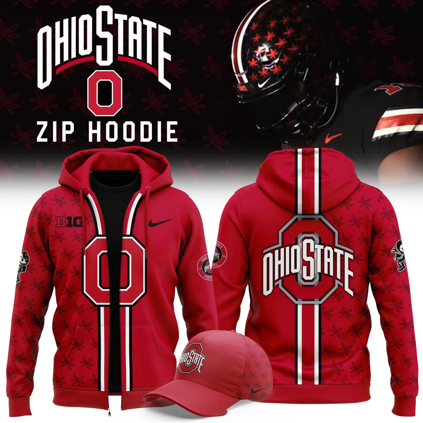 Premium Ohio State Buckeyes Red ZIP Hoodie 2025 Season