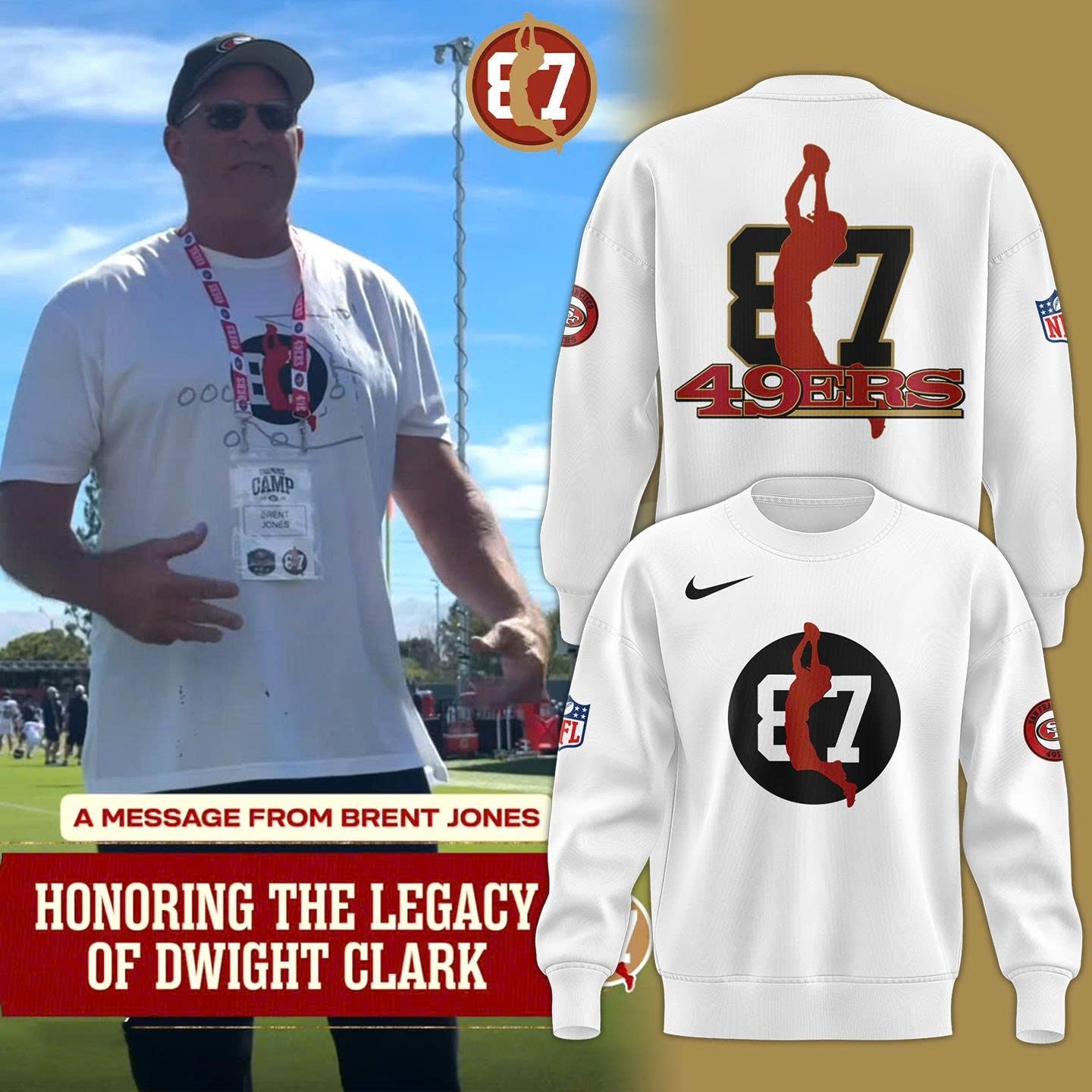 Brent Jones San Francisco 49ers 87 "HONORING THE LEGACY OF DWIGHT CLARK" Sweatshirt 2025
