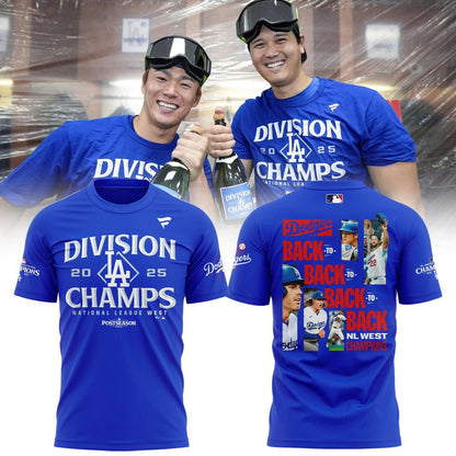 Official Los Angeles Dodgers Royal NL West Division Champs 2025 Tee (Blue)