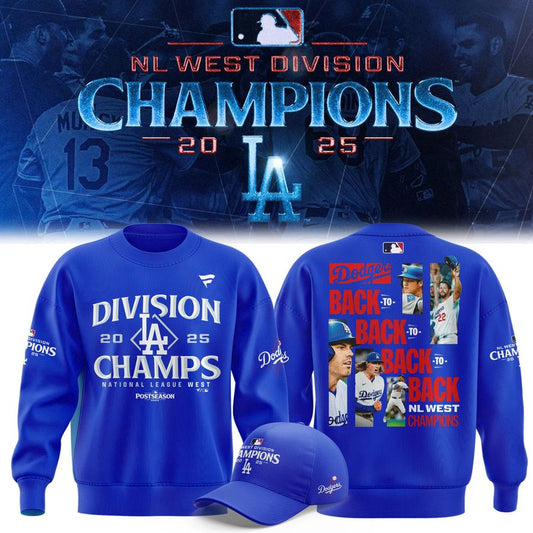Official Los Angeles Dodgers Royal NL West Division Champs 2025 Sweatshirt (Blue)