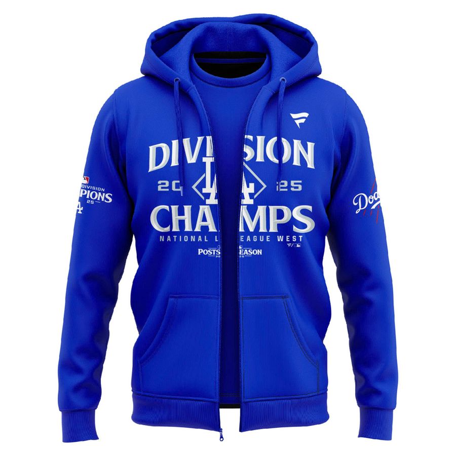 Official Los Angeles Dodgers Royal NL West Division Champs 2025 Zip Hoodie (Blue)