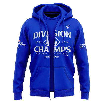 Official Los Angeles Dodgers Royal NL West Division Champs 2025 Zip Hoodie (Blue)