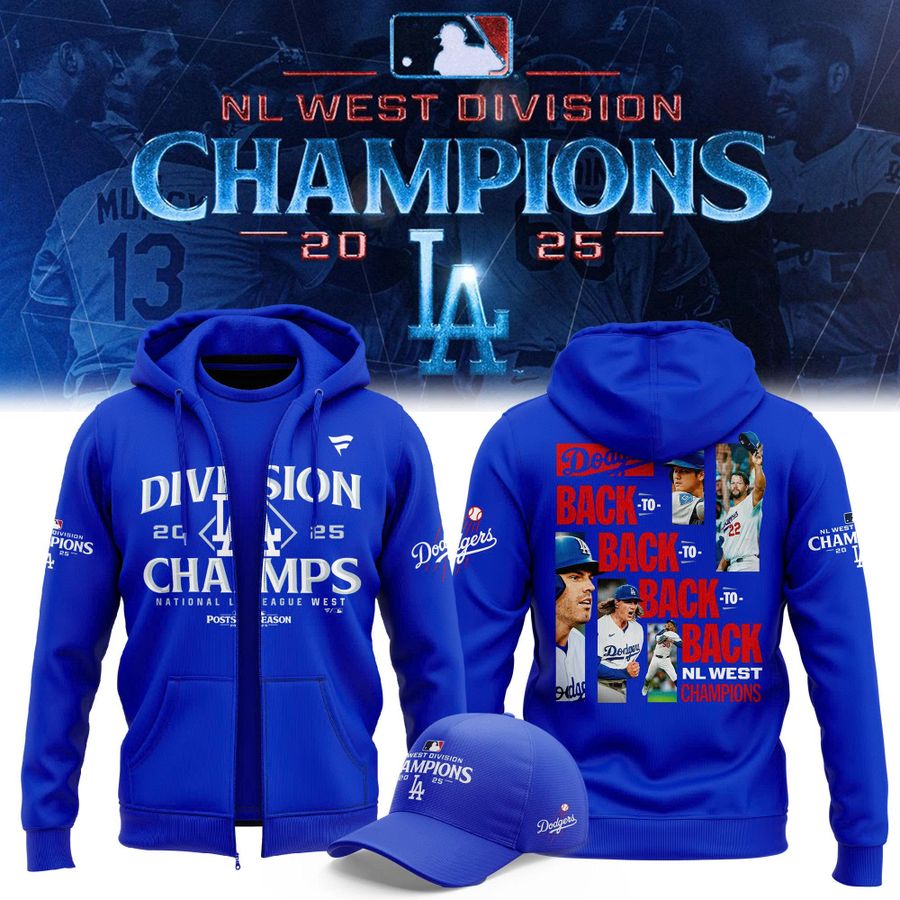 Official Los Angeles Dodgers Royal NL West Division Champs 2025 Zip Hoodie (Blue)