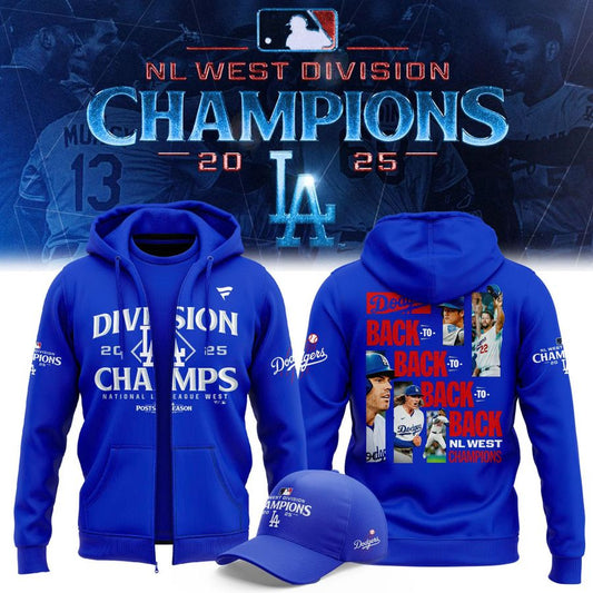 Official Los Angeles Dodgers Royal NL West Division Champs 2025 Zip Hoodie (Blue)