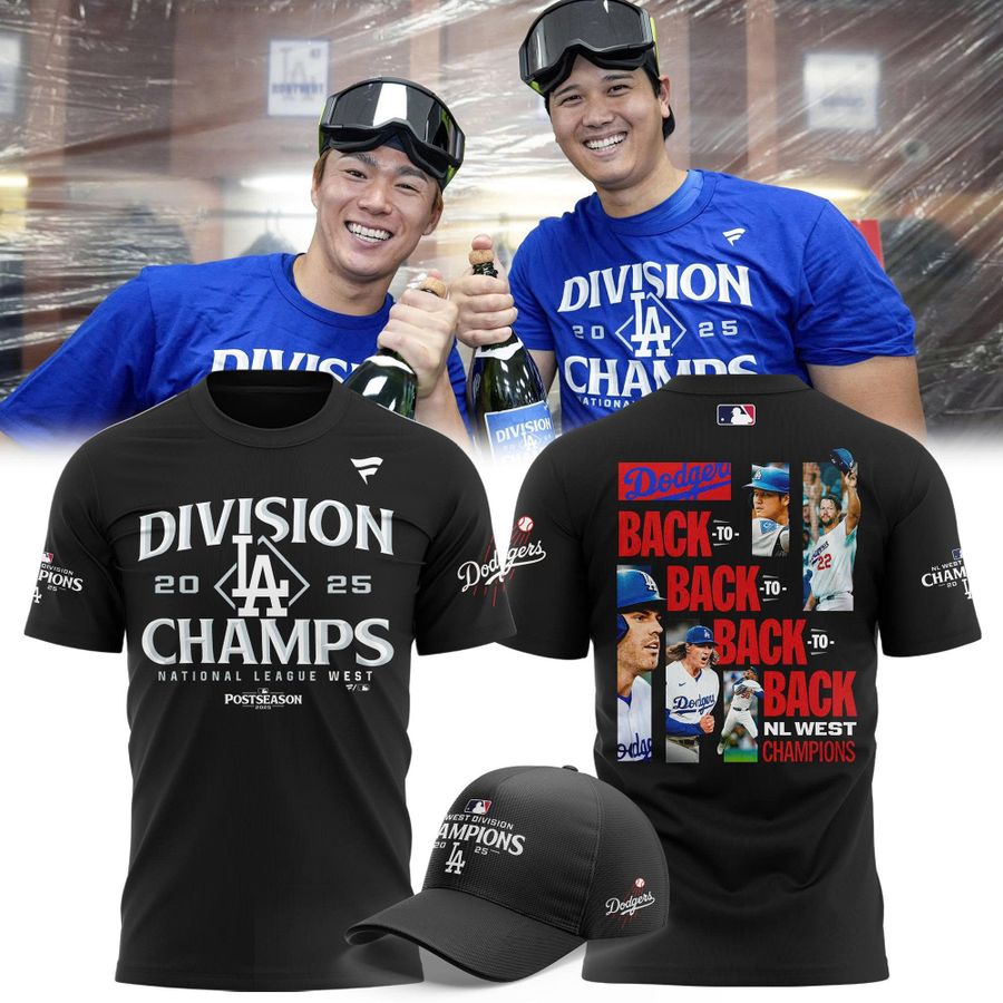 Official Los Angeles Dodgers Royal NL West Division Champs 2025 Tee (Black)