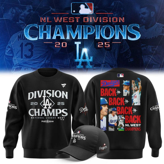 Official Los Angeles Dodgers Royal NL West Division Champs 2025 Sweatshirt (Black)