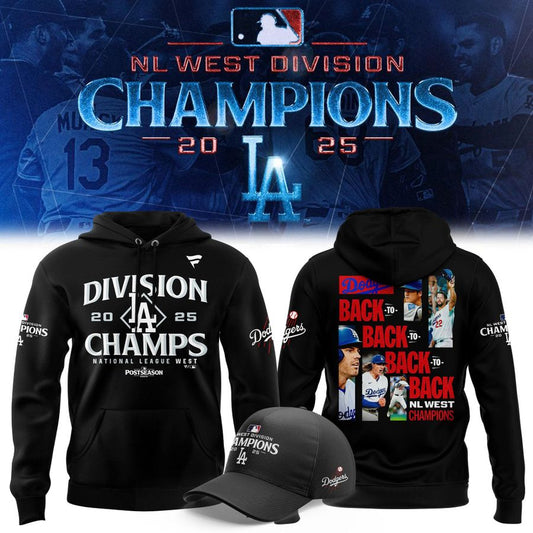 Official Los Angeles Dodgers Royal NL West Division Champs 2025 Hoodie (Black)