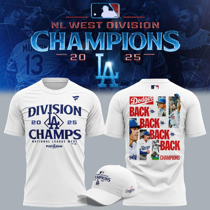 Official Los Angeles Dodgers Royal NL West Division Champs 2025 Tee (White)