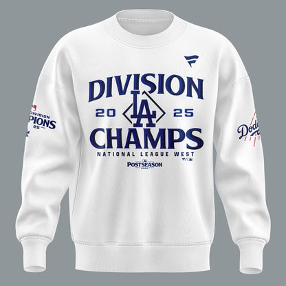 Official Los Angeles Dodgers Royal NL West Division Champs 2025 Sweatshirt (White)