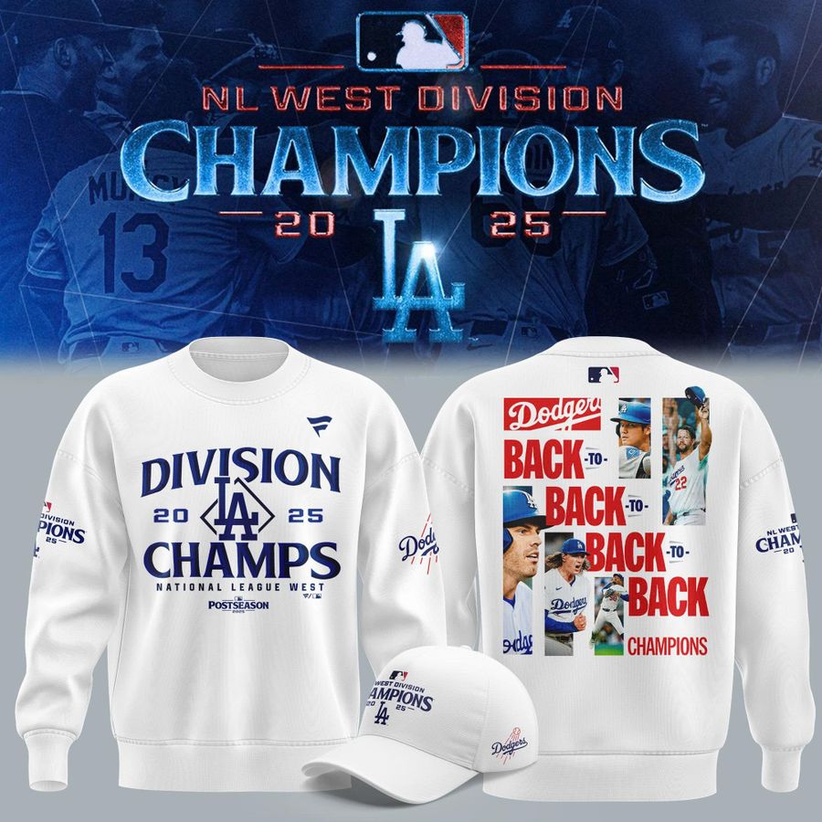 Official Los Angeles Dodgers Royal NL West Division Champs 2025 Sweatshirt (White)