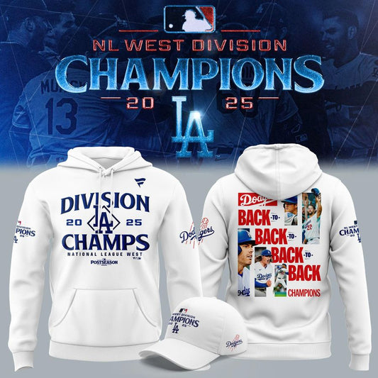 Official Los Angeles Dodgers Royal NL West Division Champs 2025 Hoodie (White)