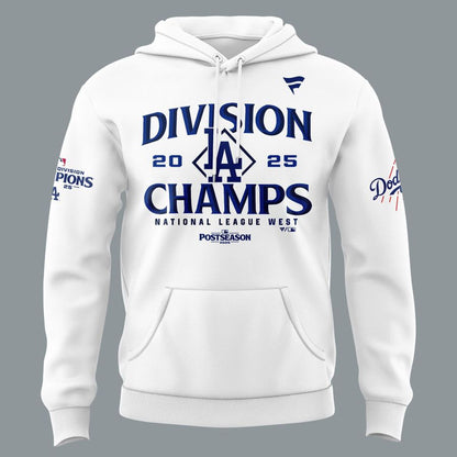 Official Los Angeles Dodgers Royal NL West Division Champs 2025 Hoodie (White)