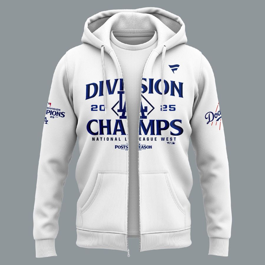 Official Los Angeles Dodgers Royal NL West Division Champs 2025 Zip Hoodie (White)