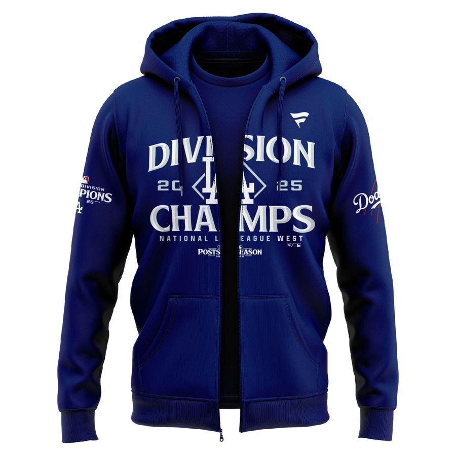 Official Los Angeles Dodgers Royal NL West Division Champs 2025 Zip Hoodie (Navy)