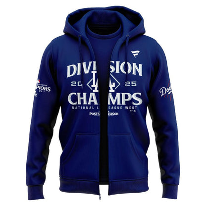 Official Los Angeles Dodgers Royal NL West Division Champs 2025 Zip Hoodie (Navy)