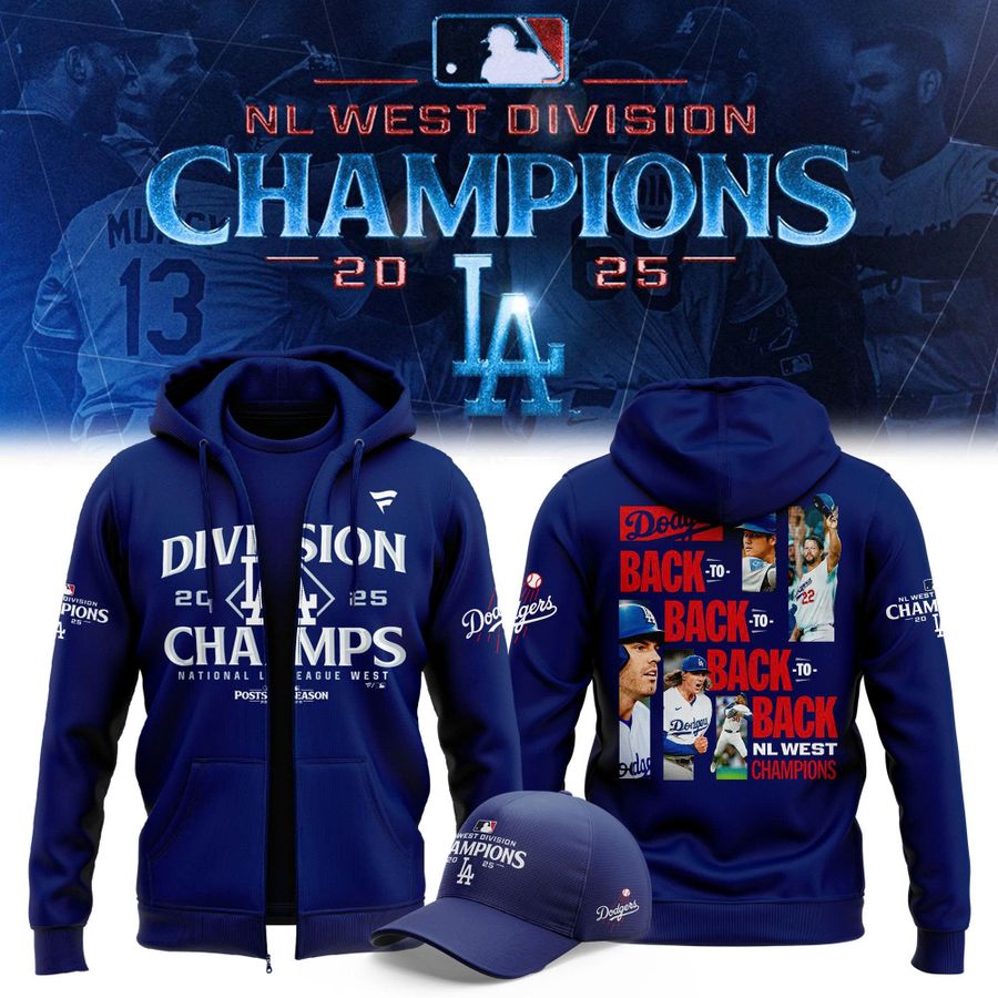 Official Los Angeles Dodgers Royal NL West Division Champs 2025 Zip Hoodie (Navy)