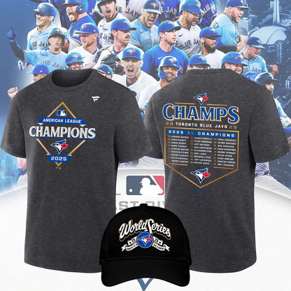 Toronto Blue Jays Fanatics Heather Charcoal 2025 American League Champions Locker Room T-Shirt