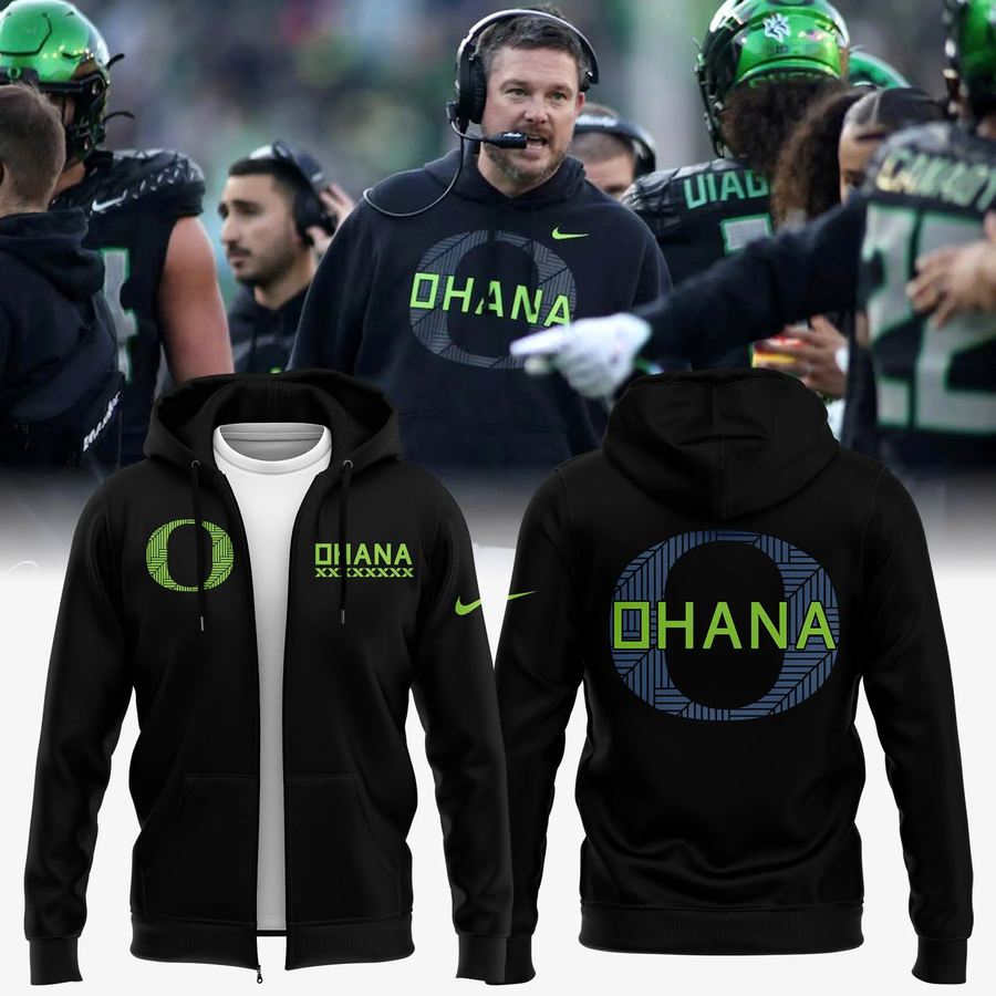 Men's Black Oregon Football Ohana Club Zip Hoodie