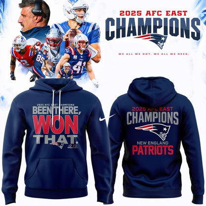Official New England Patriots 2025 AFC East Division Champions "Been There Won That" Hoodie - Navy (Updated Version)