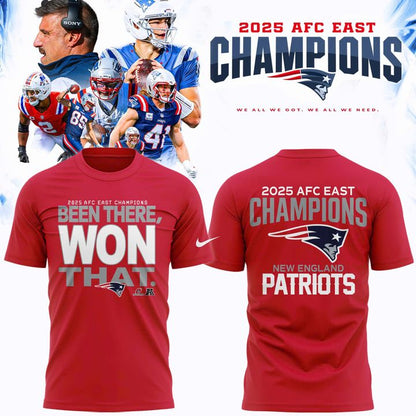 Official New England Patriots 2025 AFC East Division Champions "Been There Won That" T-Shirt - Red (Updated Version)