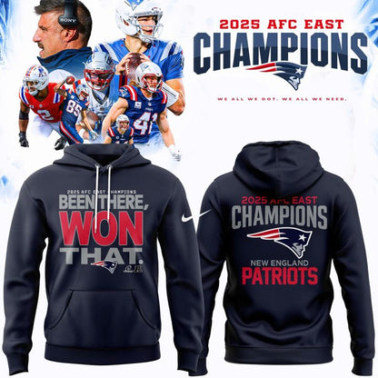 Official New England Patriots 2025 AFC East Division Champions "Been There Won That" Hoodie - Silver (Updated Version)