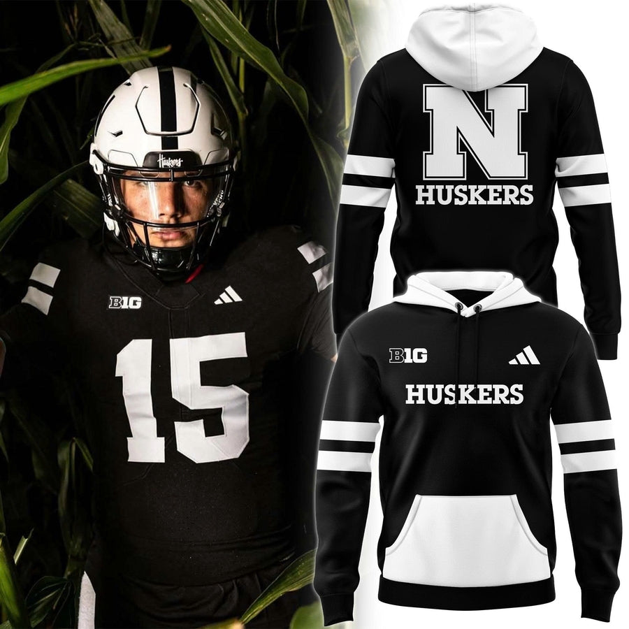 Nebraska Football Blackout uniforms Hoodie 2025 Black And White